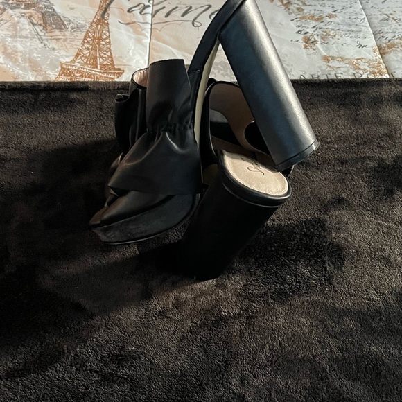 Shellys London Black Ruffled Heels - Picture 6 of 7